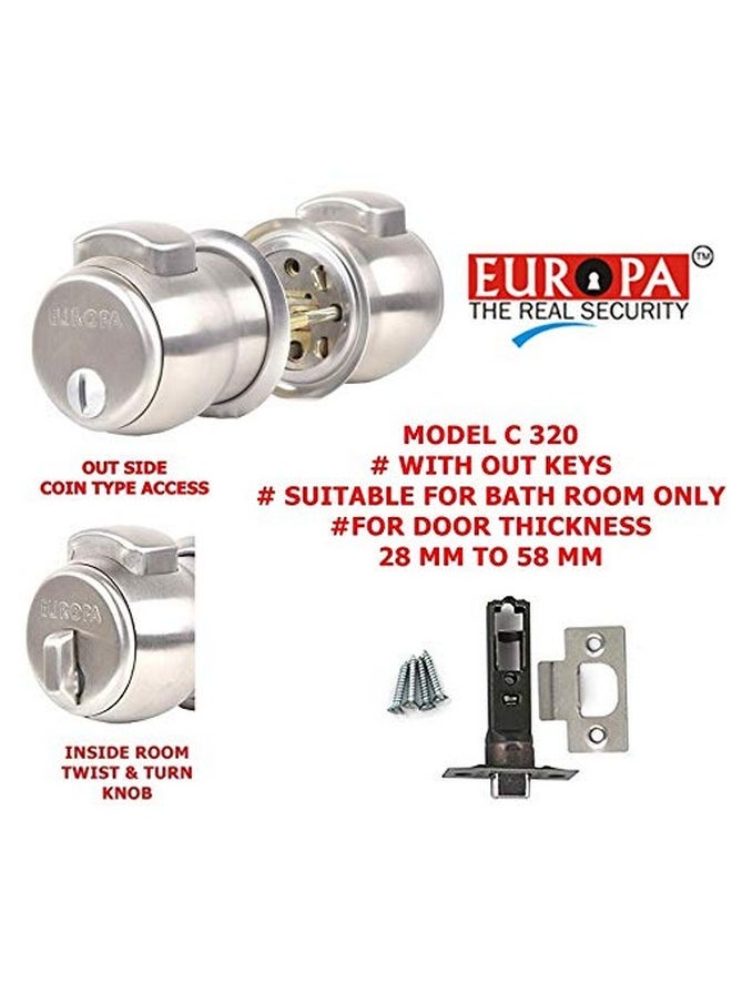 EUROPA Feather Touch Press Button Cylindrical Lock (C320SS with Out Keys ONLY for Bathroom)
