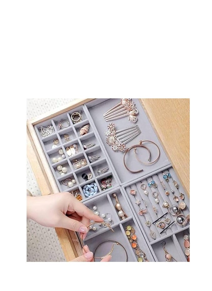 Generic Velvet Wooden Jewelry Trays – Stackable Earring Organizer for Jewelry Display | Ring & Necklace Holder Box | Set of 4 Pieces  - Image 2