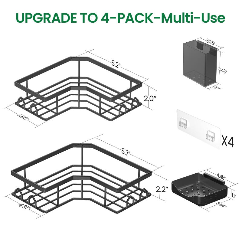 QHMCHLDZ Adhesive Shower Caddy, 4 Pack Corner Bath Organizer, Rustproof Stainless Steel Shower Shelves with Large Capacity, No Drilling Shelves for Bathroom Storage, Home, Kitchen DÃ©cor - Image 2