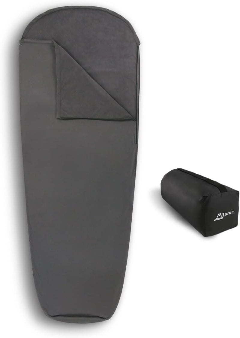 Litume All Season Fleece Sleeping Bag Liner Adds Up to 27°F/ 15°C, Lightweight Mummy Sleeping Sack for Cold Weather and Winter Backpacking, Camping, Traveling with Drawstring Hood and Stuff Sack E629 - Image 1