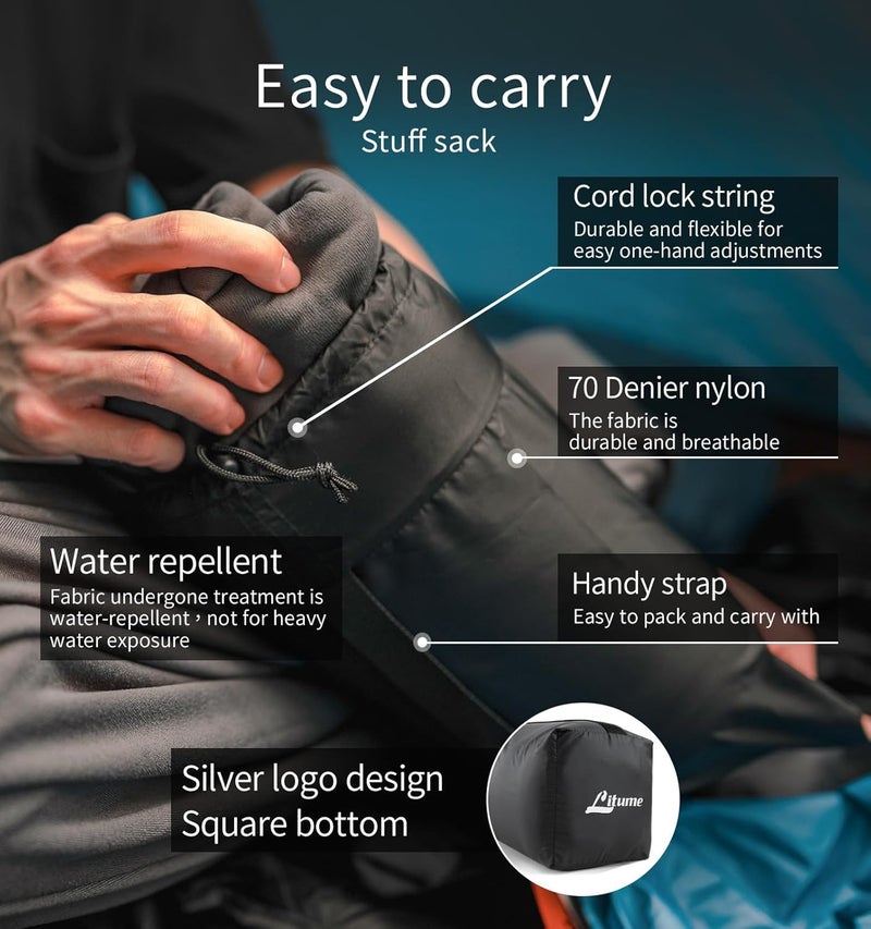 Litume All Season Fleece Sleeping Bag Liner Adds Up to 27°F/ 15°C, Lightweight Mummy Sleeping Sack for Cold Weather and Winter Backpacking, Camping, Traveling with Drawstring Hood and Stuff Sack E629 - Image 5