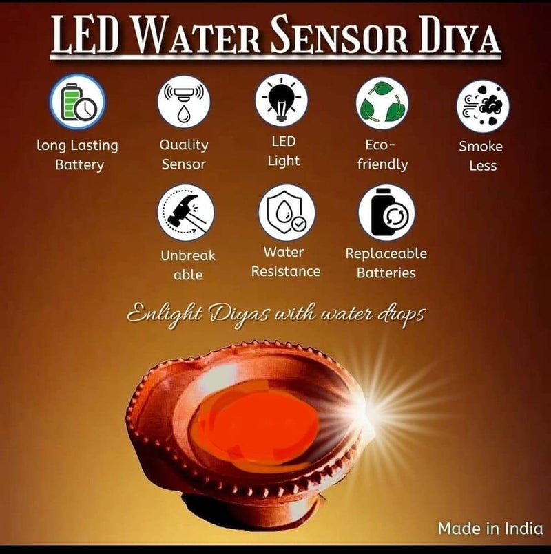 Rendrops RENDROPS Water Sensor LED Diya for Home Decoration Artificial Diyas with LED Light Battery Diya with Sensor Light for Diwali Decoration Diya Set Pack of 12 12  - Image 2