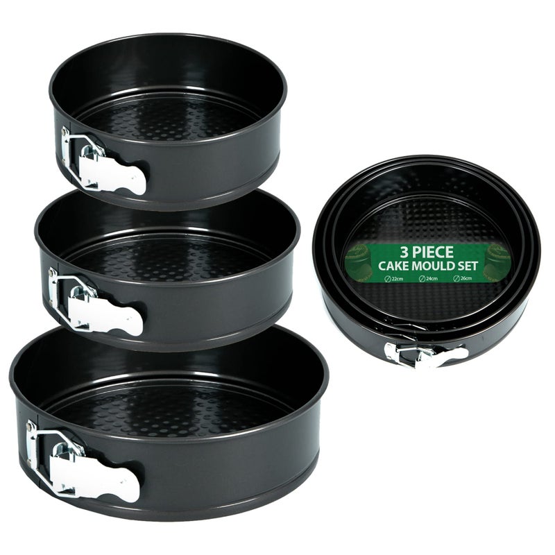 ZENO Cake Tin Set 3 PCS  Springform with Removable Bottoms  Metal Handles  NonStick Coating  Loose Base Baking Pan Tray  Perfect for Cakes and Cheesecake  Sizes 222426 CM