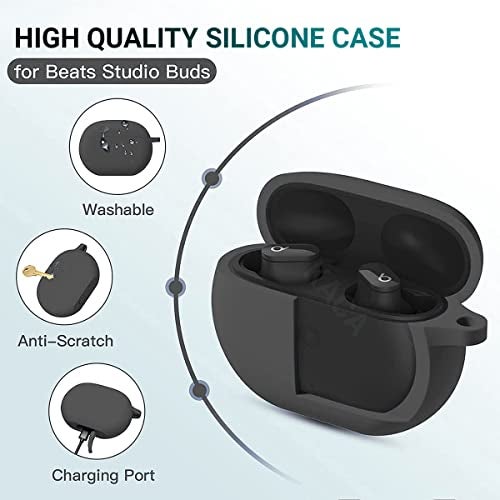 KACA Protective Shockproof Silicone Cover Case with Buckle Compatible with Beats Studio Buds Earbuds(Black) - Image 2