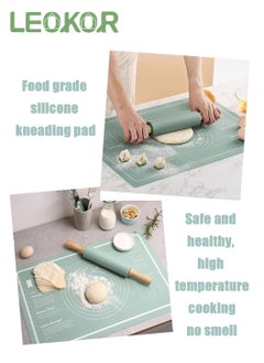 LEOKOR 2 Pcs Silicone Baking Mat, Reusable Nonstick Bakeware Mats with Rolling Pin, Food Grade Silicone Dough Rolling Mat For Making Cookies, Multipurpose Mat, Countertop Mat, 40*60CM Green  - Image 2
