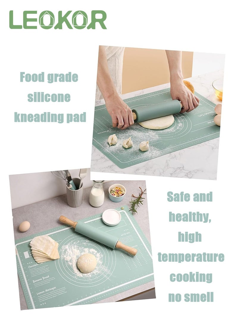 LEOKOR - 2 Pcs Silicone Baking Mat, Reusable Nonstick Bakeware Mats with Rolling Pin, Food Grade Silicone Dough Rolling Mat For Making Cookies, Multipurpose Mat, Countertop Mat, 40*60CM Green - Image 1