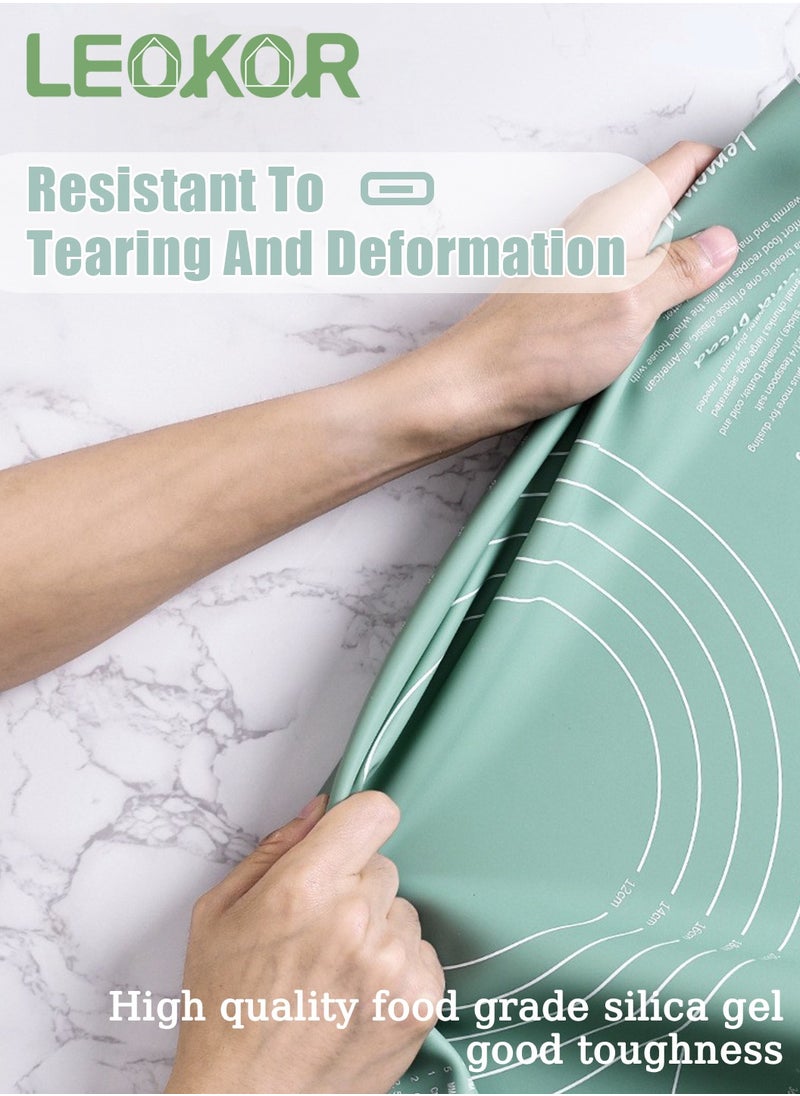 LEOKOR - 2 Pcs Silicone Baking Mat, Reusable Nonstick Bakeware Mats with Rolling Pin, Food Grade Silicone Dough Rolling Mat For Making Cookies, Multipurpose Mat, Countertop Mat, 40*60CM Green - Image 1