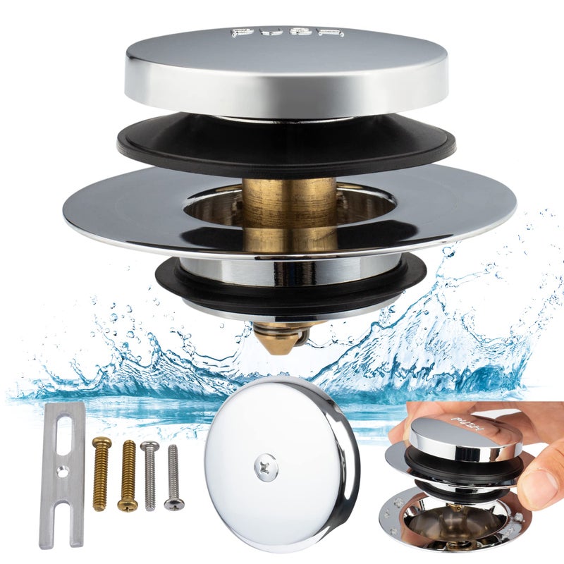 Artiwell Chrome Universal Bathtub Drain Conversion Kit  Easy Installation Tub Drain Replacement Trim with 1Hole Overflow Face Plate and PopUp Tub Stopper Chrome Plated