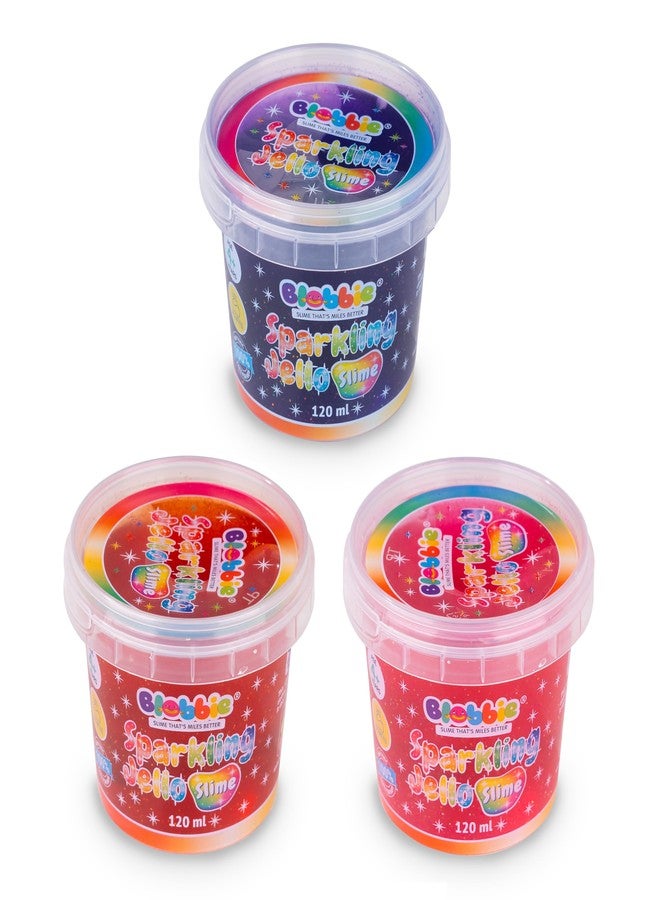 Blobbie® Sparkling Jello Slime Set of 3 for Girls - Pink, Purple, Red with Sparkling Glitters - 360 ml - Scented - Non-Sticky - Non-Toxic - Age 4+ - Image 1