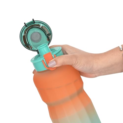 Nayasa Booster DLX Water Bottle 1500ml | Unbreakable & Leakproof | Wide Mouth BPA-Free Plastic Bottle with Scale | Ideal for School, Gym, Office, Travel – Orange & Green - Image 3