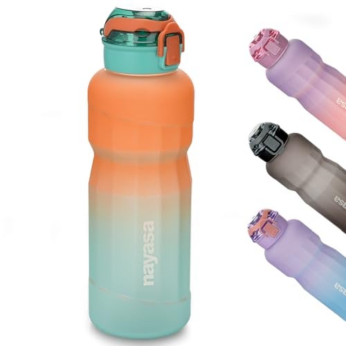 Nayasa Booster DLX Water Bottle 1500ml | Unbreakable & Leakproof | Wide Mouth BPA-Free Plastic Bottle with Scale | Ideal for School, Gym, Office, Travel – Orange & Green - Image 1