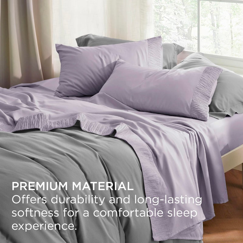 Bedsure Queen Sheet Set - 4 Pieces Soft Queen Size Sheets - Breathable & Cooling - Hotel Luxury - Easy Care Polyester Microfiber Bedding for Women, Men, Lavender - Image 5