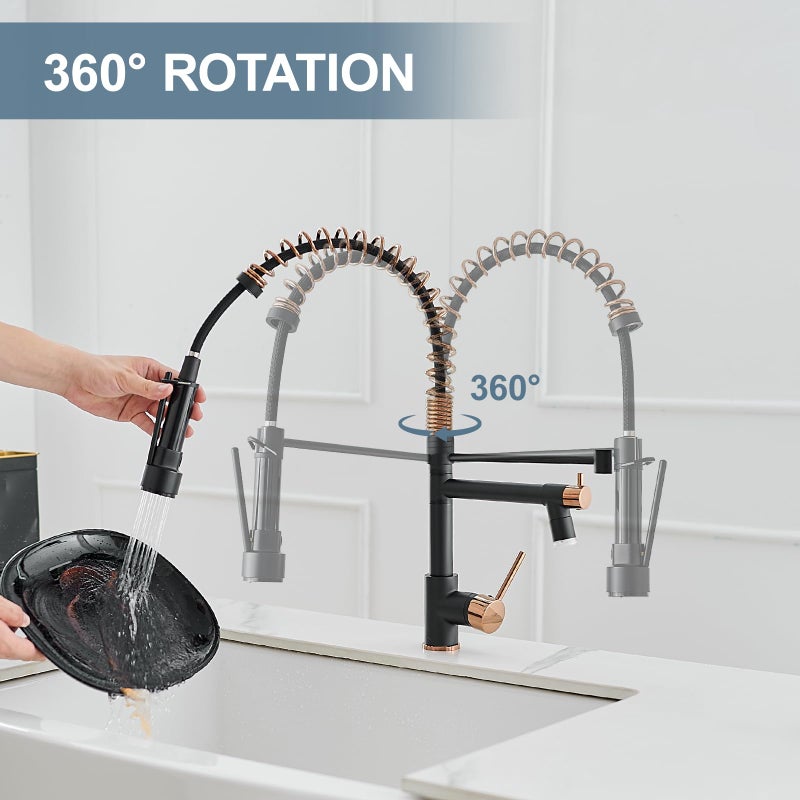AIMADI Matte Black Kitchen Faucet AIMADI,Commercial Kitchen Faucets Single Handle Single Hole Spring Rose Gold Kitchen Faucet with Pull Down Sprayer Black - Image 4