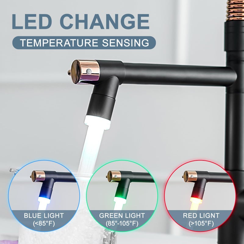AIMADI Matte Black Kitchen Faucet AIMADI,Commercial Kitchen Faucets Single Handle Single Hole Spring Rose Gold Kitchen Faucet with Pull Down Sprayer Black - Image 2