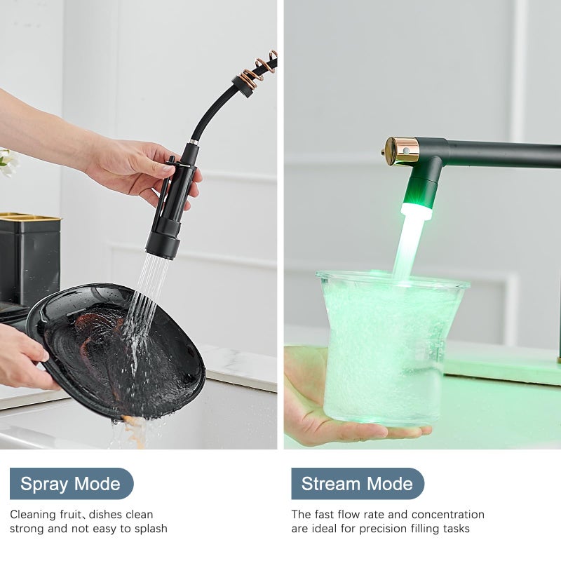 AIMADI Matte Black Kitchen Faucet AIMADI,Commercial Kitchen Faucets Single Handle Single Hole Spring Rose Gold Kitchen Faucet with Pull Down Sprayer Black - Image 3