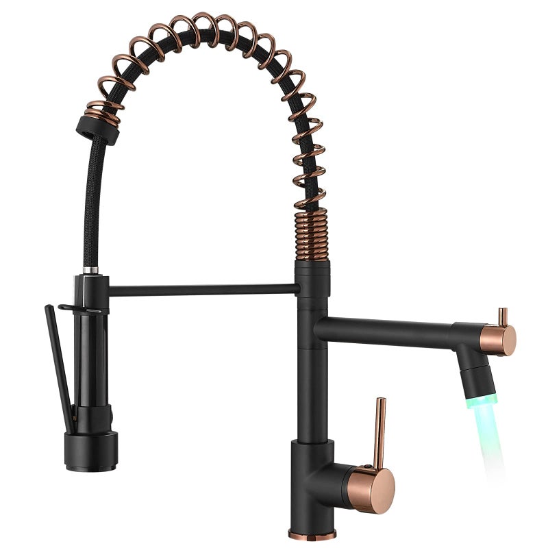 AIMADI Matte Black Kitchen Faucet AIMADI,Commercial Kitchen Faucets Single Handle Single Hole Spring Rose Gold Kitchen Faucet with Pull Down Sprayer Black - Image 1