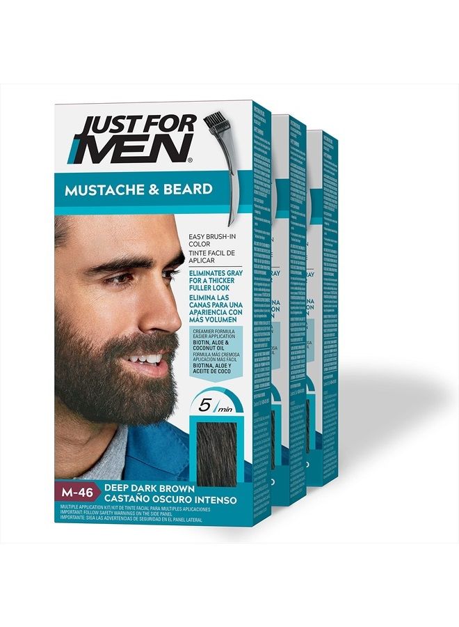 Just For Men Just For Men Mustache & Beard, Beard Dye for Men with Brush Included for Easy Application, With Biotin Aloe and Coconut Oil for Healthy Facial Hair - Deep Dark Brown, M-46, Pack of 3  - Image 1