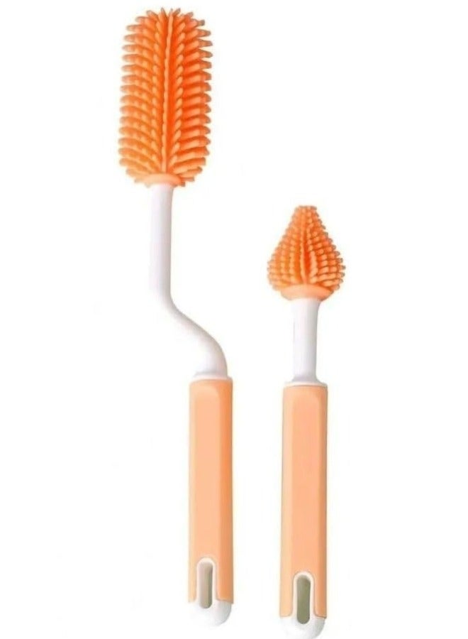 2Pcs Silicone Baby Bottle Brush Set, 360° Rotating Long Handle Water Bottle Cleaner Brush, Teat & Straw Brush Cleaning Cup Brush for Baby Bottles Plastic Bottles Glass Bottles Straws  - Image 1