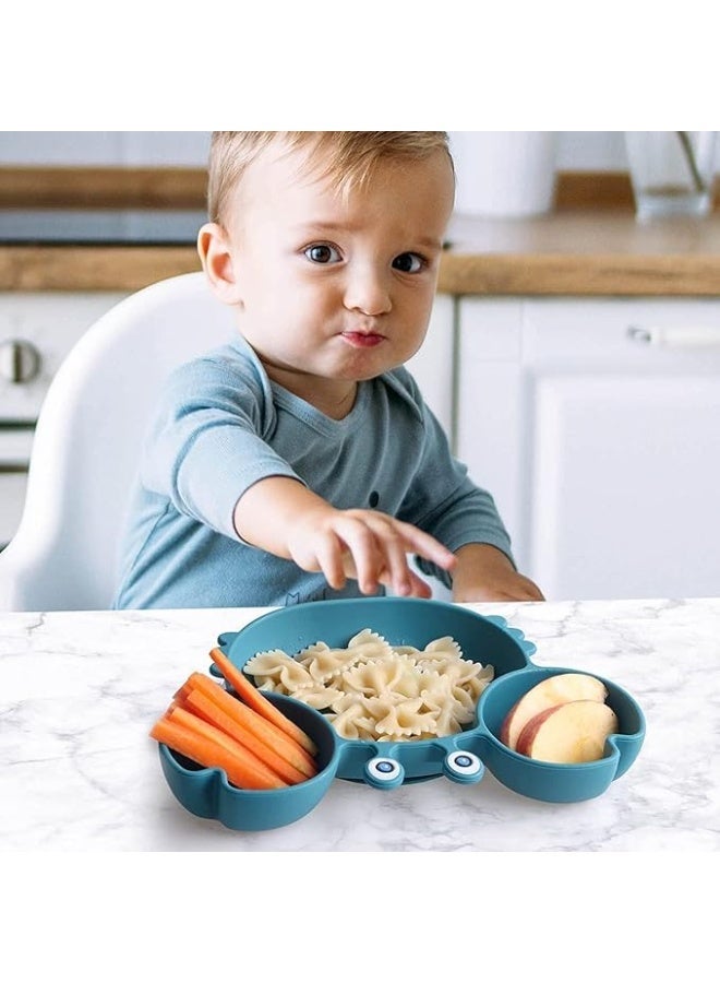 Silicone Suction Baby Plate with Dividers, Toddler Feeding Plate with Fork and Spoon Set, Self Feeding Training Dish for Highchair - Image 2
