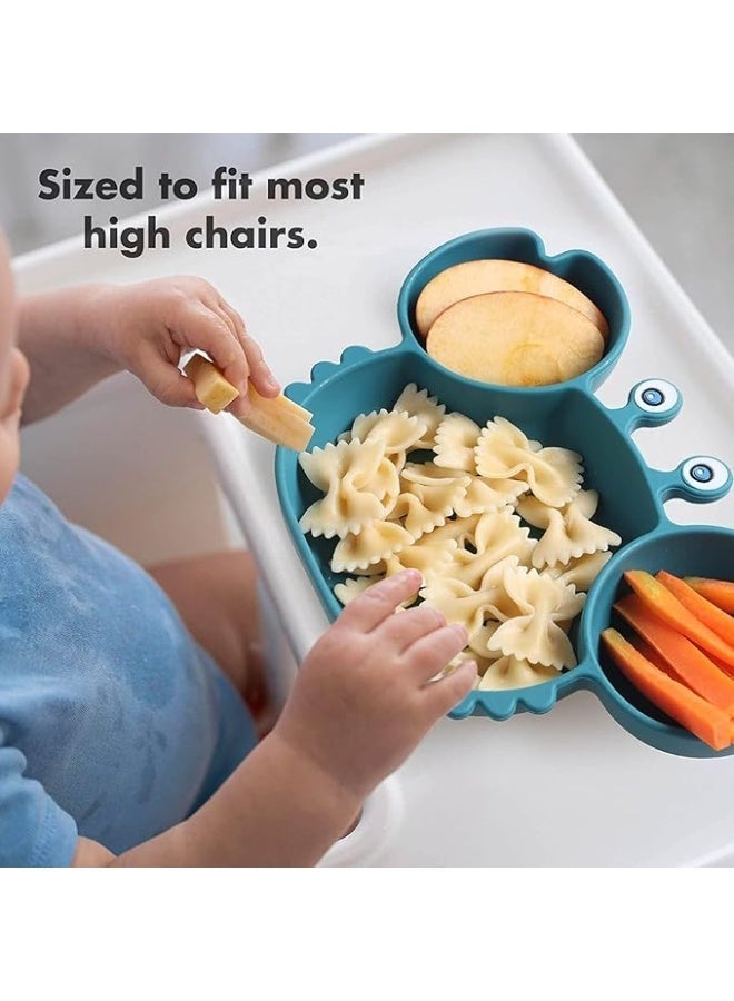 Silicone Suction Baby Plate with Dividers, Toddler Feeding Plate with Fork and Spoon Set, Self Feeding Training Dish for Highchair - Image 4