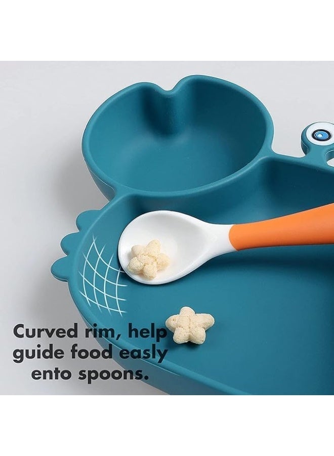Silicone Suction Baby Plate with Dividers, Toddler Feeding Plate with Fork and Spoon Set, Self Feeding Training Dish for Highchair - Image 5