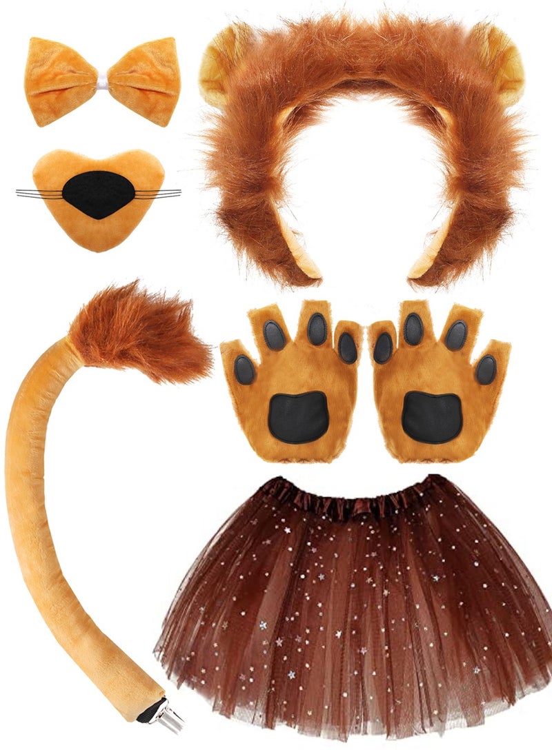 NajmStyle Lion Costume Lion Ears Headband and Tail Set Nose Bowtie Gloves  Cosplay Accessories Party Supplies for Adults - Image 1