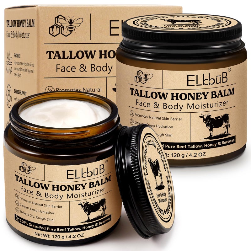 ELBBUB Whipped Tallow Cream for Face & Body - 100% Grass-Fed Beef Tallow, Natural Honey & Beeswax Moisturizer, Deep Hydration & Nourishment, Oil-Free & Unscented, Fast Absorbing - Image 1