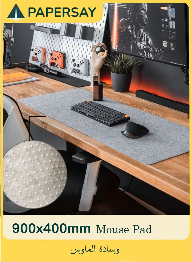 PAPERSAY Large Gaming Mouse Pad 90x40cm ,Desk Pad, Non Slip Large Desk Mat, Extended Mouse Pad, Desk Writing Mat for Office,Home,Gaming (Light Gray) - Image 1