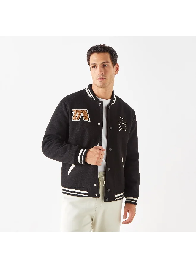 Iconic Iconic Printed Varsity Jacket with Snap Button Closure