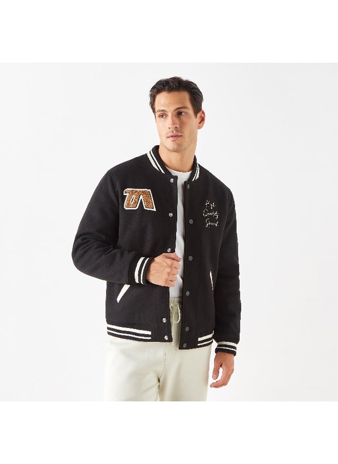 Iconic Iconic Printed Varsity Jacket with Snap Button Closure  - Image 1
