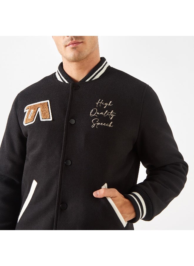Iconic Iconic Printed Varsity Jacket with Snap Button Closure  - Image 4