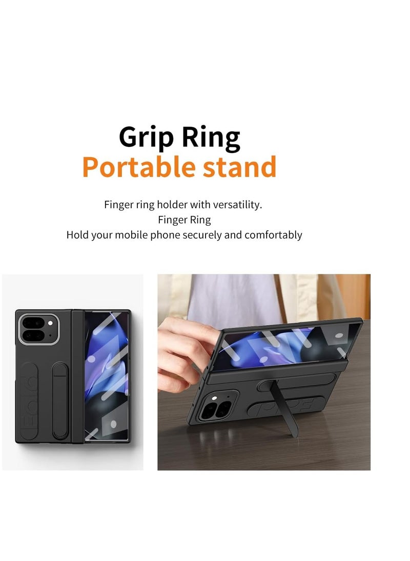 Generic - Google Pixel 9 Pro Fold Case Thin Lightweight Full Protection Brochure Style Tempered Glass Protective Film Matte Surface Hinge Case Skin-friendly Touch Wristband Bracket Function Anti-Fingerprint L - Image 1