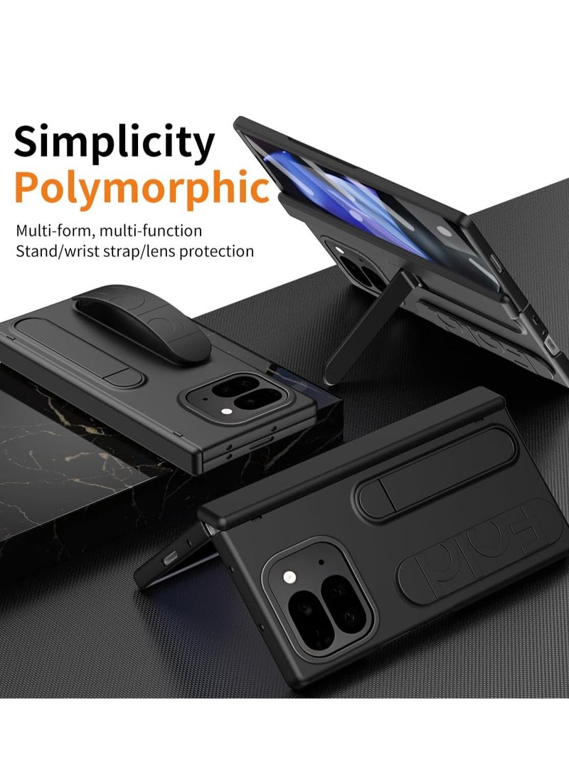 Generic - Google Pixel 9 Pro Fold Case Thin Lightweight Full Protection Brochure Style Tempered Glass Protective Film Matte Surface Hinge Case Skin-friendly Touch Wristband Bracket Function Anti-Fingerprint L - Image 1