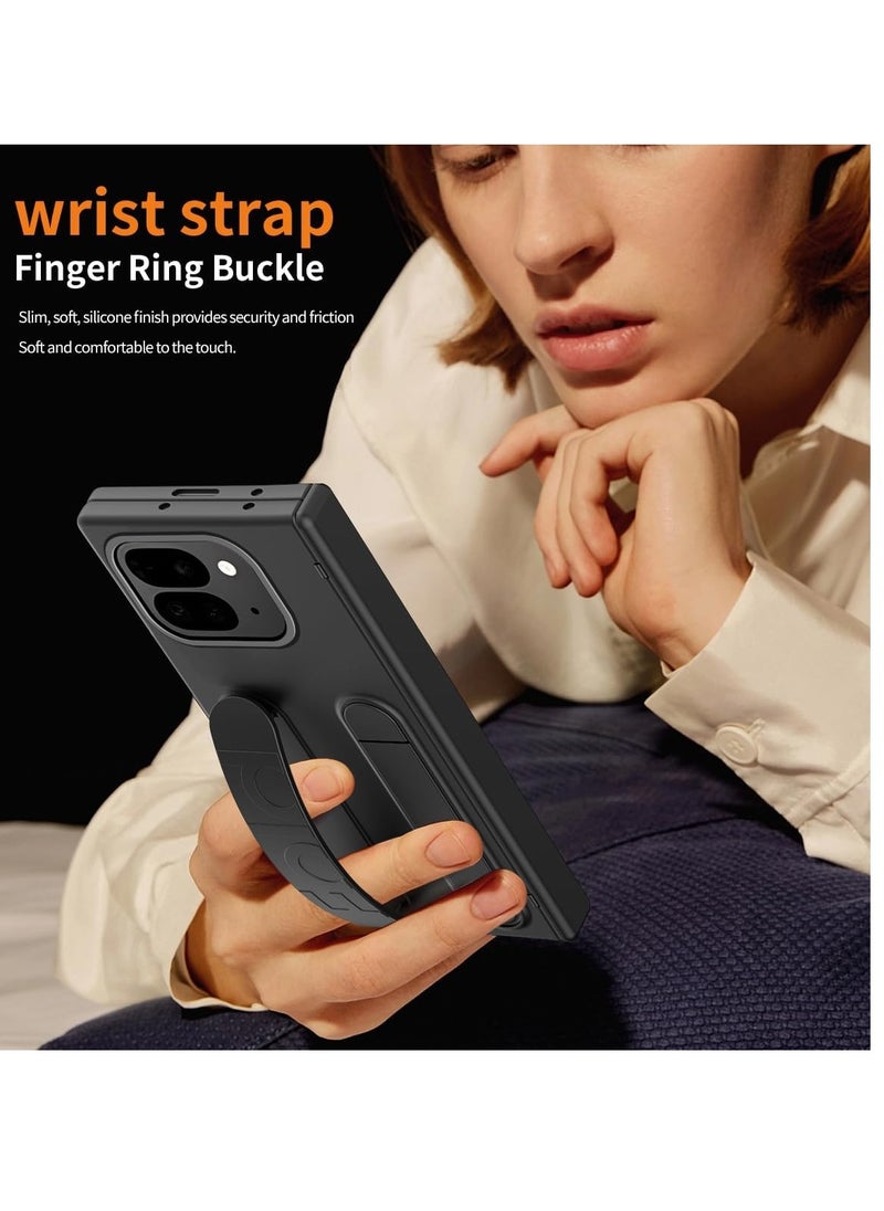 Generic - Google Pixel 9 Pro Fold Case Thin Lightweight Full Protection Brochure Style Tempered Glass Protective Film Matte Surface Hinge Case Skin-friendly Touch Wristband Bracket Function Anti-Fingerprint L - Image 1