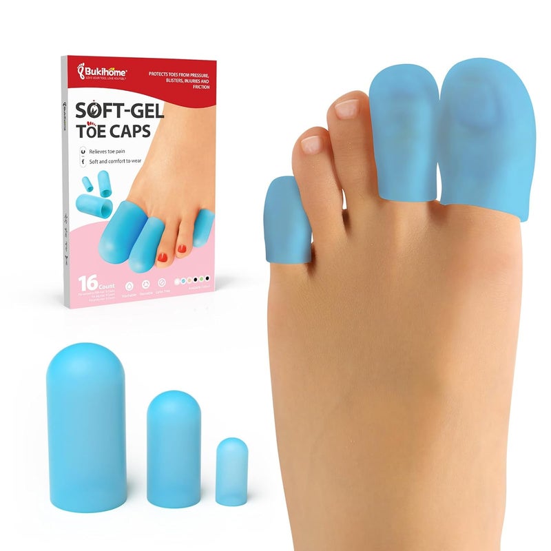 Toe Cap Bunion Protector Cover - 16 Pcs Toe Protector for Women Men - Cushions and Protects Provide Relief from Missing or Ingrown Toenails, Corns, Blisters, Hammer Toes(4L+8M+4S)