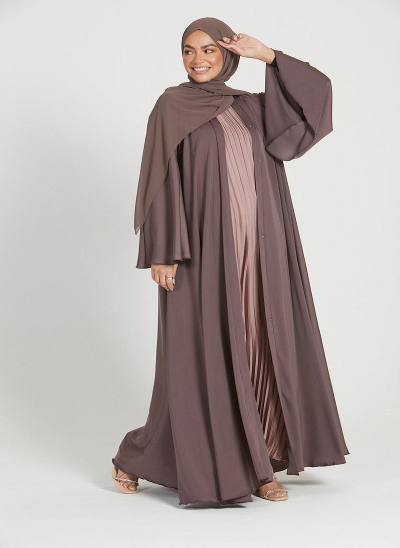 NUKHBAA Elegant Brown plain abaya wityh belt and Hijab-AB65  - Image 3
