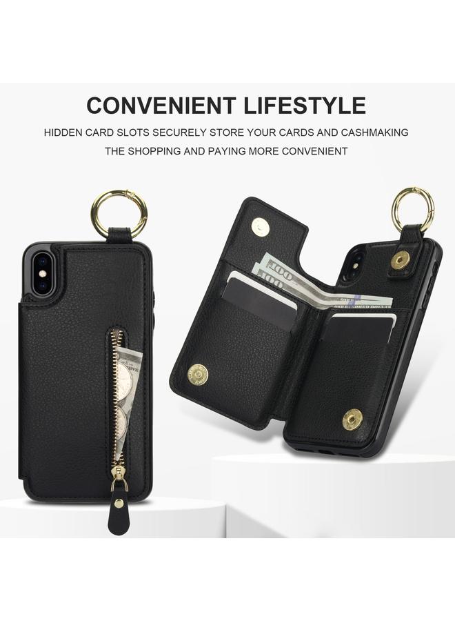 اس-توب جراب لهاتف iPhone XS / X من نسيج الليتشي مع سحاب ومشبك مزدوج وحقيبة بطاقات - Image 5