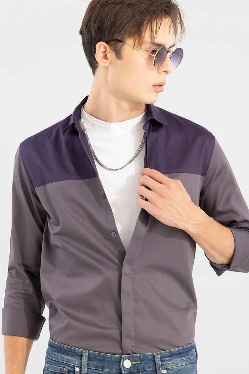 سنيتش Grey Colour Blocked Long Sleeve Slim Fit Casual Shirt