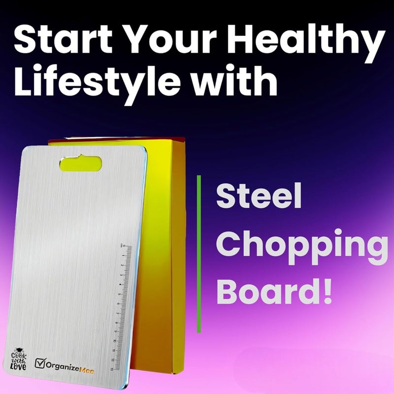 HELIMIX 304 Stainless Steel Chopping and Cutting Board for Kitchen Vegetables Meat Cutting Fruit Cutter Heavy Durable Easy to Clean Chopping and Cutting Board Small - Image 2
