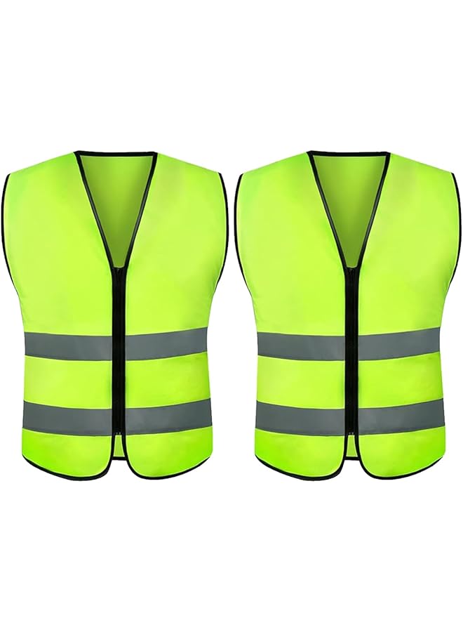 ECVV 2Pcs Reflective Safety Vest Bright Neon Color With 2 Inch Reflective Strips Zipper Front 2 - Image 1
