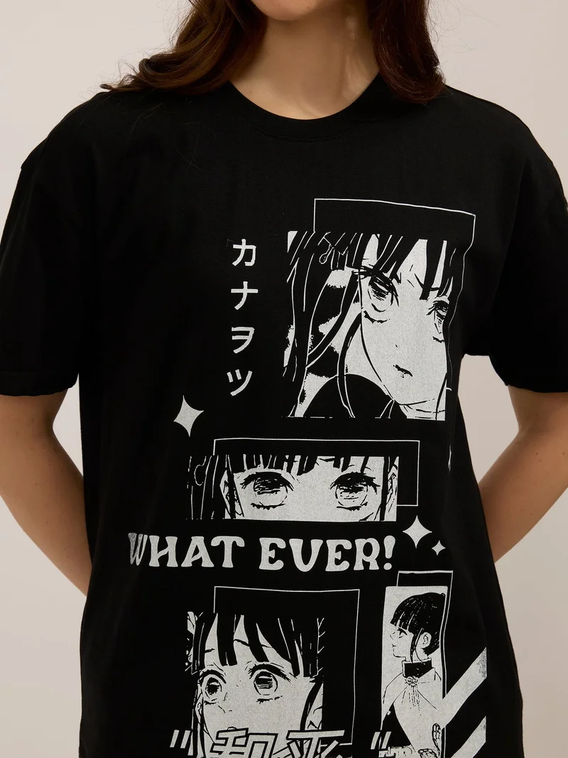 Outzidr  Black Graphic Oversized T-Shirt for Women | Best Price UAE