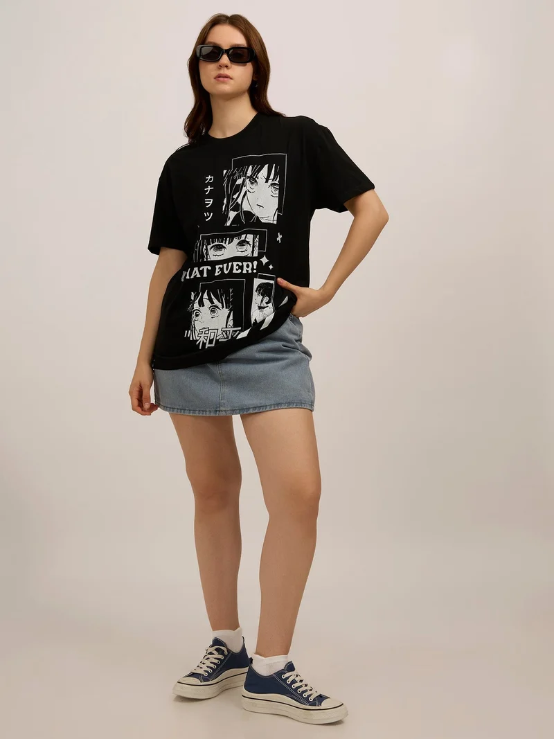 Outzidr  Black Graphic Oversized T-Shirt for Women | Best Price UAE