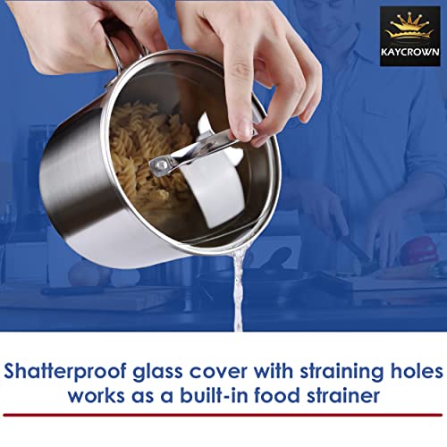 KAYCROWN Stainless Steel Saucepan with Glass Lid, Multipurpose 1.5 Quart Sauce pan Sauce Pot with Straining Cover & Pour Spouts for Boiling Milk, Sauce, Gravies, Pasta, Noodles - Image 4