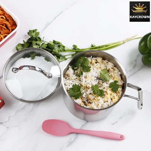 KAYCROWN Stainless Steel Saucepan with Glass Lid, Multipurpose 1.5 Quart Sauce pan Sauce Pot with Straining Cover & Pour Spouts for Boiling Milk, Sauce, Gravies, Pasta, Noodles - Image 3