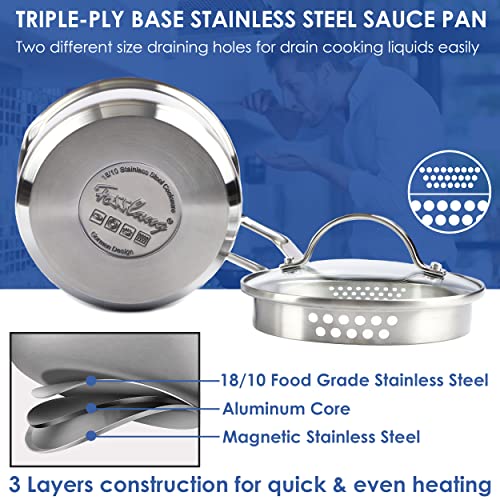 KAYCROWN Stainless Steel Saucepan with Glass Lid, Multipurpose 1.5 Quart Sauce pan Sauce Pot with Straining Cover & Pour Spouts for Boiling Milk, Sauce, Gravies, Pasta, Noodles - Image 5
