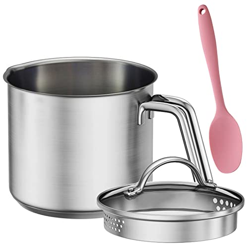 KAYCROWN Stainless Steel Saucepan with Glass Lid, Multipurpose 1.5 Quart Sauce pan Sauce Pot with Straining Cover & Pour Spouts for Boiling Milk, Sauce, Gravies, Pasta, Noodles - Image 1