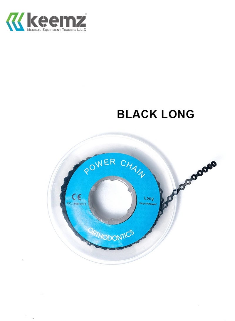 keemz Rubber Power Chains for Braces BLACK LONG - Image 1