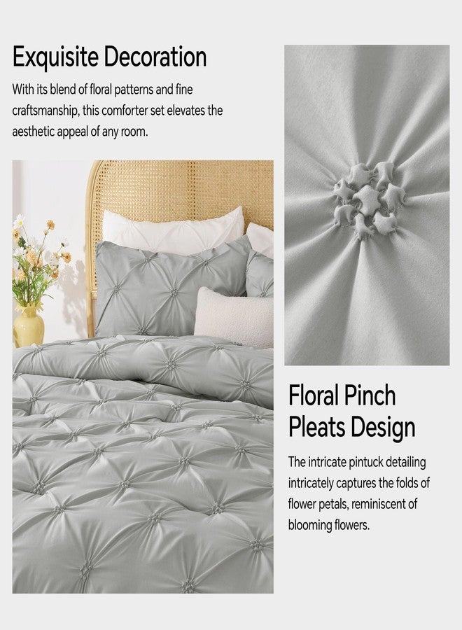 BEDELITE Grey Queen Comforter Set - 3 Pieces Boho Pintuck Bedding Comforter Sets, Lightweight Soft & Warm Bed Comforter Queen with 2 Pillowcases for All Season - Image 4