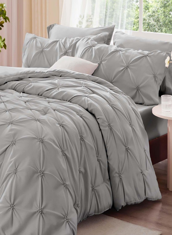 BEDELITE Grey Queen Comforter Set - 3 Pieces Boho Pintuck Bedding Comforter Sets, Lightweight Soft & Warm Bed Comforter Queen with 2 Pillowcases for All Season - Image 2