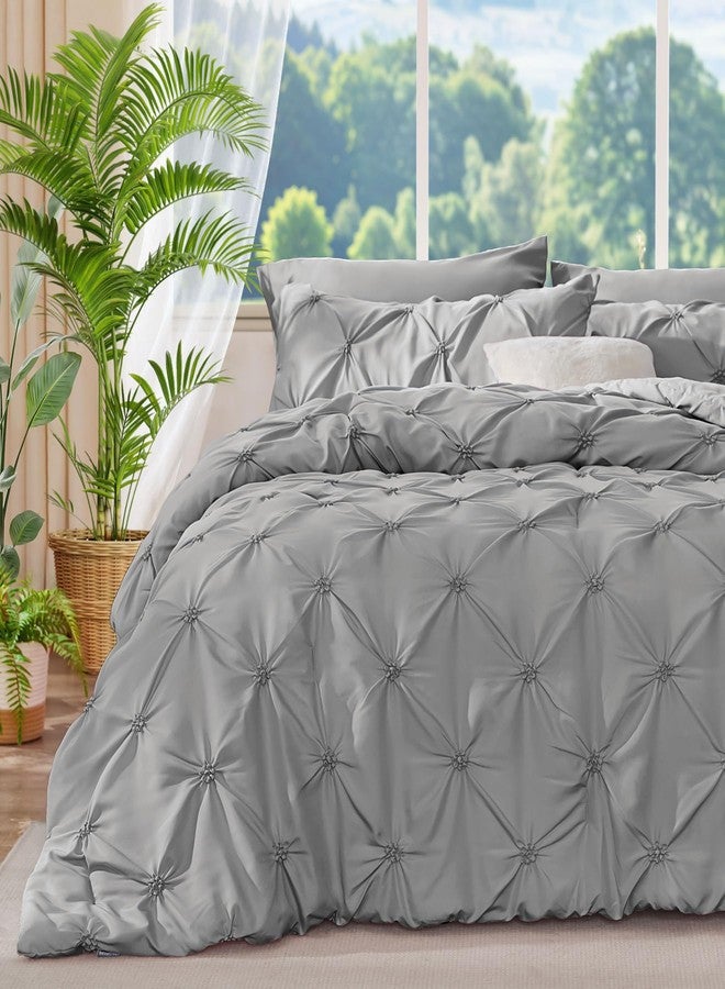 BEDELITE Grey Queen Comforter Set - 3 Pieces Boho Pintuck Bedding Comforter Sets, Lightweight Soft & Warm Bed Comforter Queen with 2 Pillowcases for All Season - Image 1